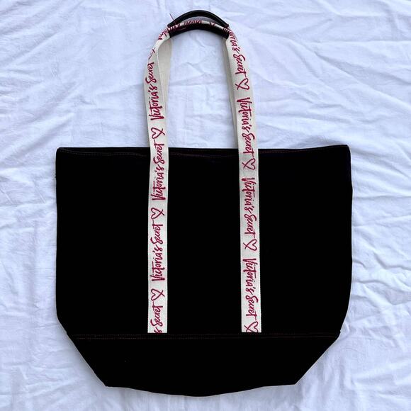 Victoria's Secret 2017 Signature Love Black Red Canvas Zip Large Tote Bag - Picture 1 of 12